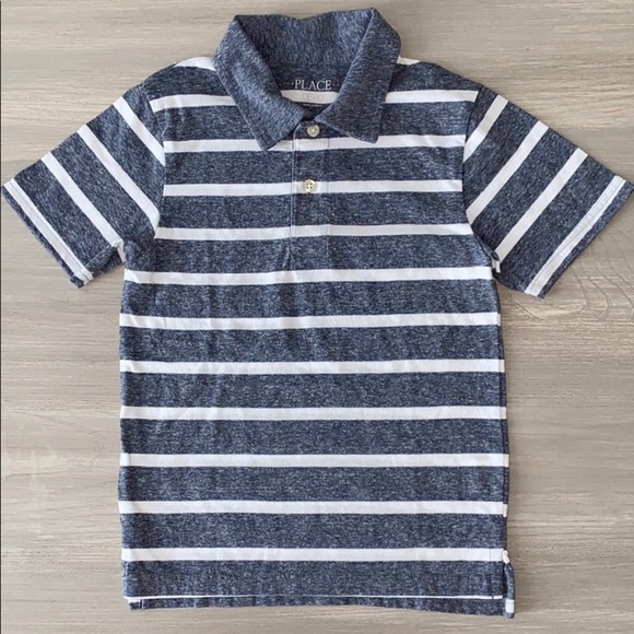 Children’s Place Heathered Grey Striped Polo - Picture 1 of 3